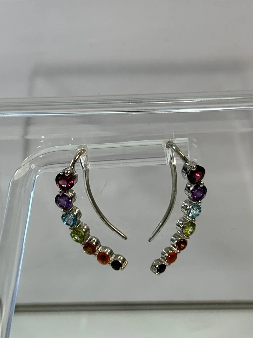 NWT NYC 11 Sterling Silver Genuine Multi Gemstone Curved Line Earrings